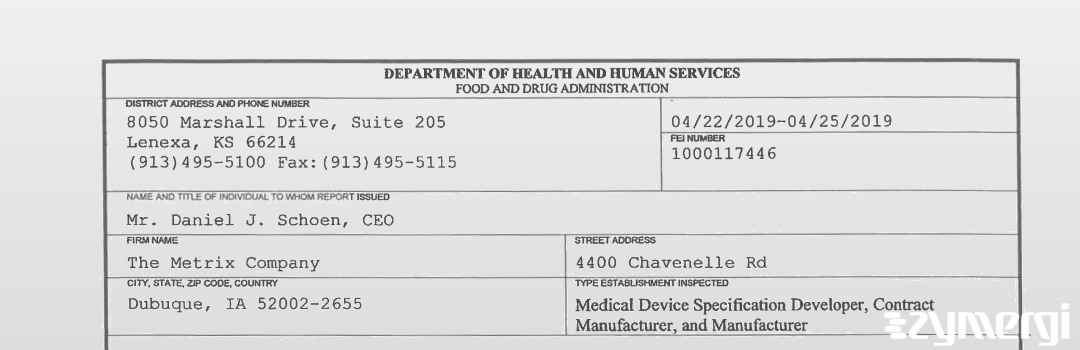 FDANews 483 The Metrix Company Apr 25 2019 top