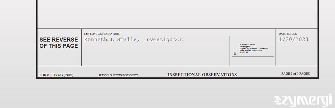 Kenneth L. Smalls FDA Investigator 