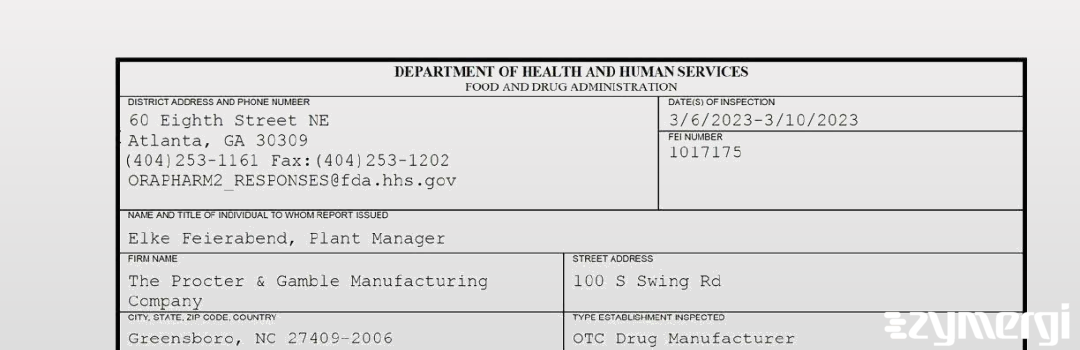 FDANews 483 The Procter & Gamble Manufacturing Company Mar 10 2023 top