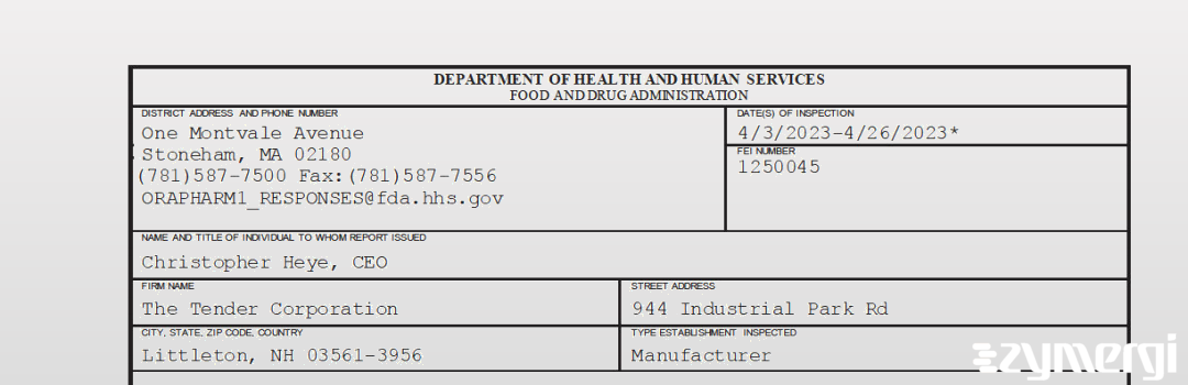 FDANews 483 The Tender Corporation Apr 26 2023 top