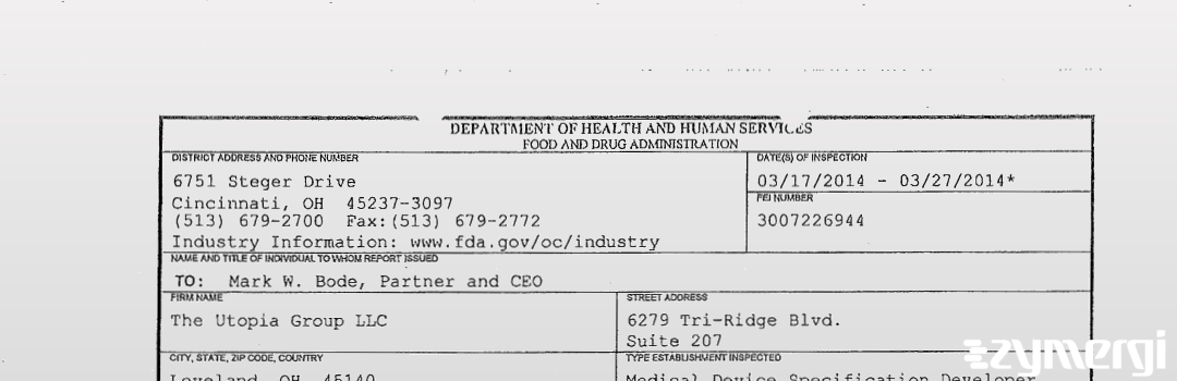 FDANews 483 The Utopia Group LLC Mar 27 2014 top