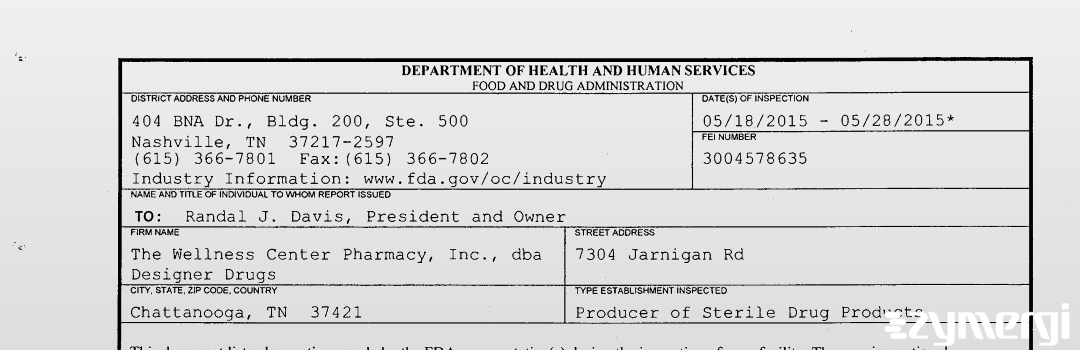 FDANews 483 The Wellness Center Pharmacy, Inc., dba Designer Drugs May 28 2015 top