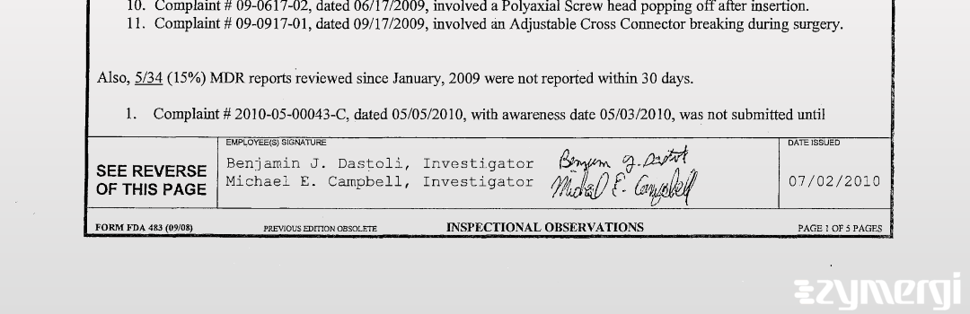 Benjamin J. Dastoli FDA Investigator Michael E. Campbell FDA Investigator