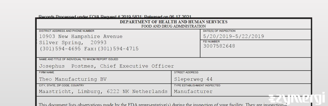 FDANews 483 Theo Manufacturing BV May 22 2019 top