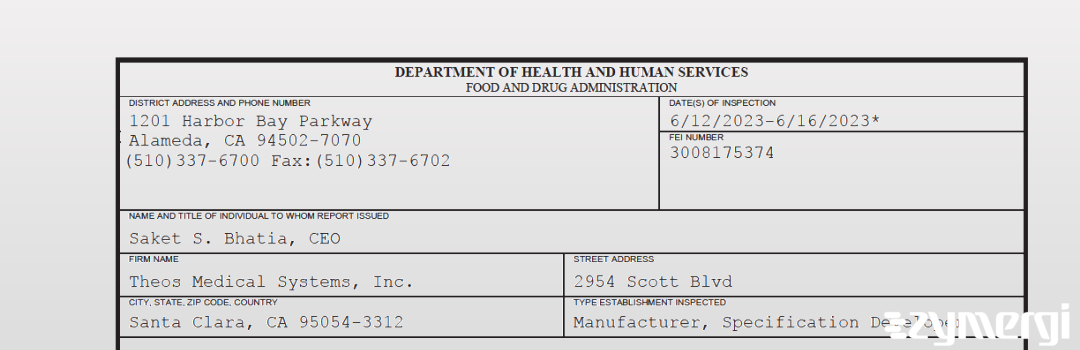 FDANews 483 Theos Medical Systems, Inc. Jun 16 2023 top