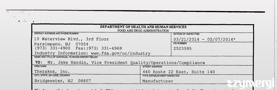 FDANews 483 Therakos, Inc. May 7 2014 top