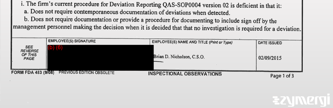 Brian D. Nicholson FDA Investigator 