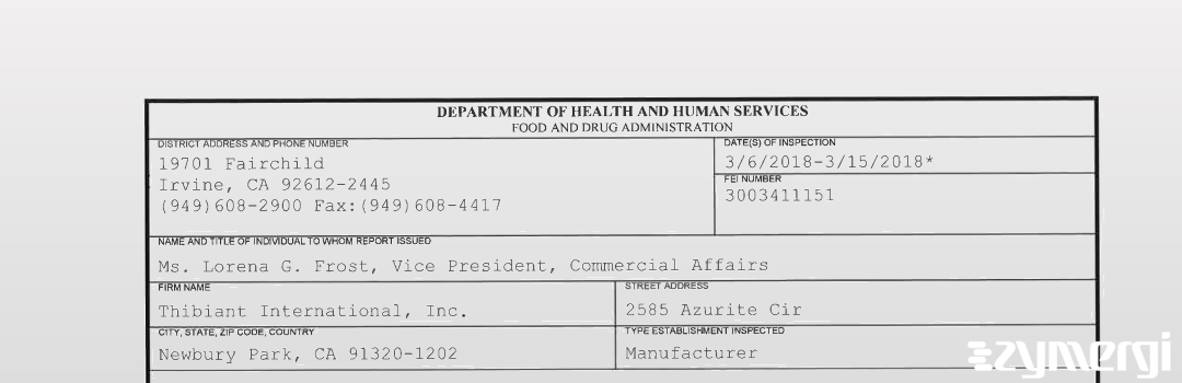 FDANews 483 Thibiant International, Inc. Mar 15 2018 top