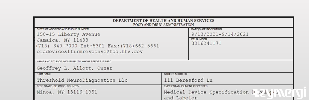 FDANews 483 Threshold NeuroDiagnostics Llc Sep 14 2021 top