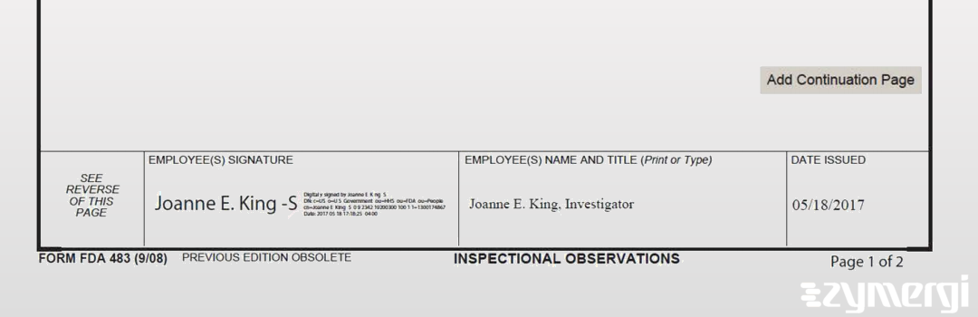 Joanne E. King FDA Investigator