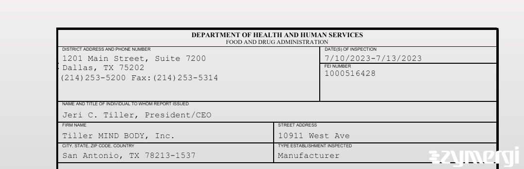 FDANews 483 Tiller MIND BODY, Inc. Jul 13 2023 top