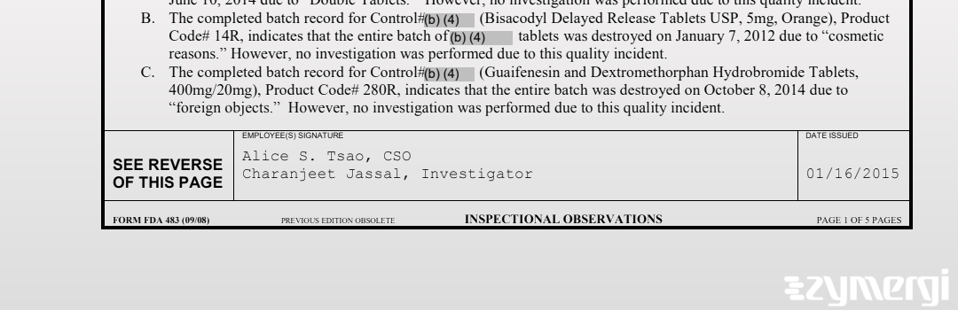 Alice S. Tsao FDA Investigator Charanjeet Jassal FDA Investigator