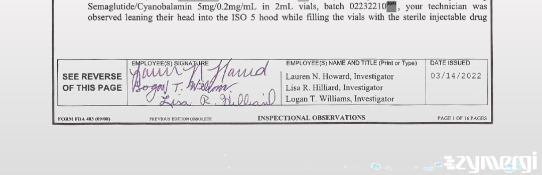 Logan T. Williams FDA Investigator Lauren N. Howard FDA Investigator Lisa R. Hilliard FDA Investigator