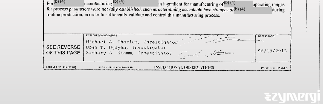 Michael A. Charles FDA Investigator Zachary L. Stamm FDA Investigator Doan T. Nguyen FDA Investigator 