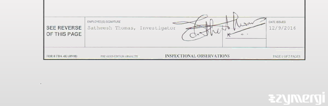 Satheesh Thomas FDA Investigator