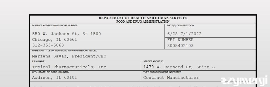 FDANews 483 Topical Pharmaceuticals, Inc. Jun 30 2022 top