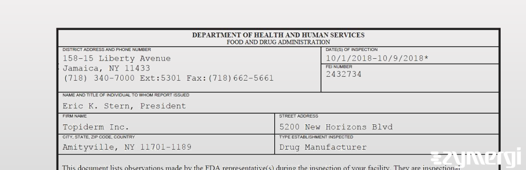 FDANews 483 Topiderm Inc. Oct 9 2018 top