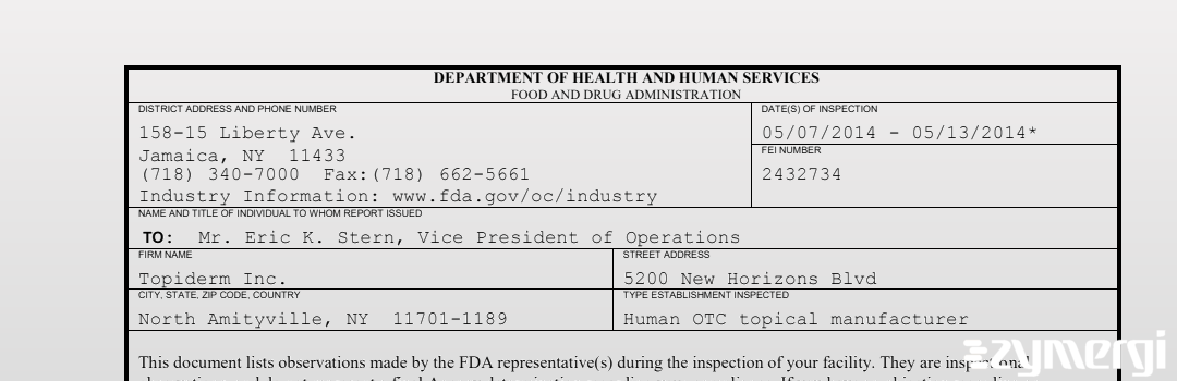 FDAzilla 483 Topiderm Inc. May 13 2014 top