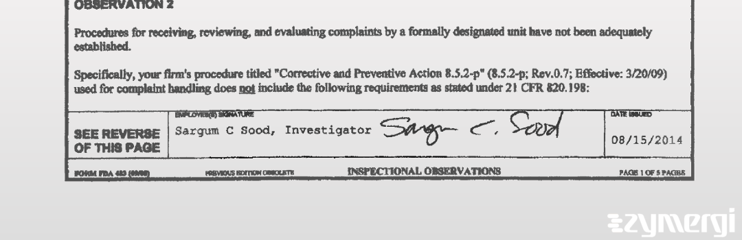 Sargum C. Sood FDA Investigator