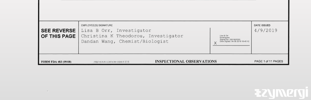 Christina K. Theodorou FDA Investigator Dandan Wang FDA Investigator Lisa B. Orr FDA Investigator 