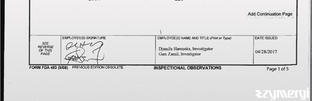 Gam S. Zamil FDA Investigator Djamila Harouaka FDA Investigator 