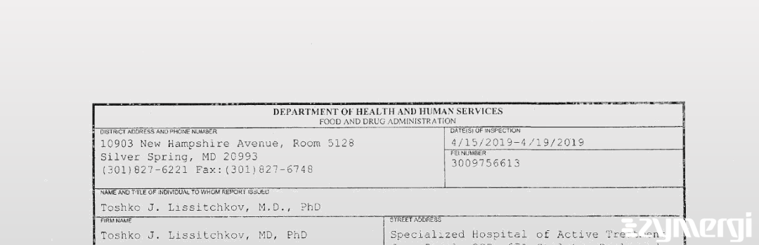 FDANews 483 Toshko J. Lissitchkov, MD, PhD Apr 19 2019 top