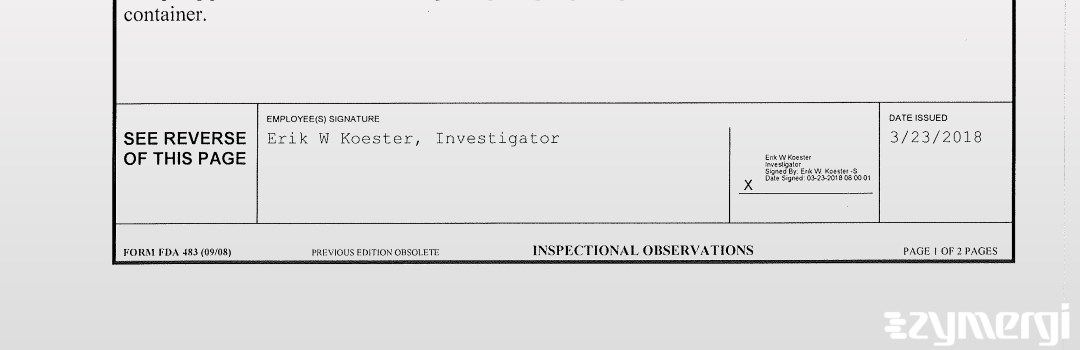 Erik W. Koester FDA Investigator 