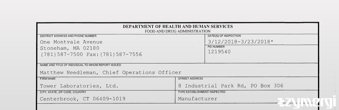 FDANews 483 Tower Laboratories, Ltd. Mar 23 2018 top