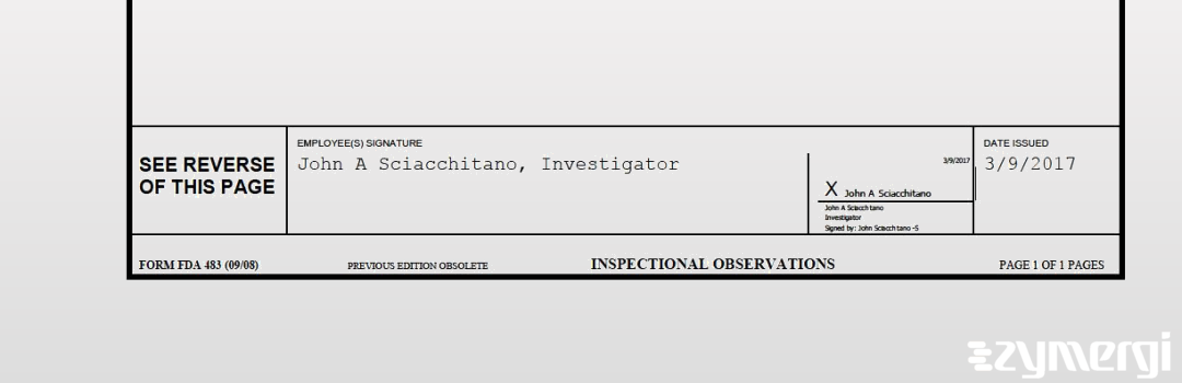 John A. Sciacchitano FDA Investigator 