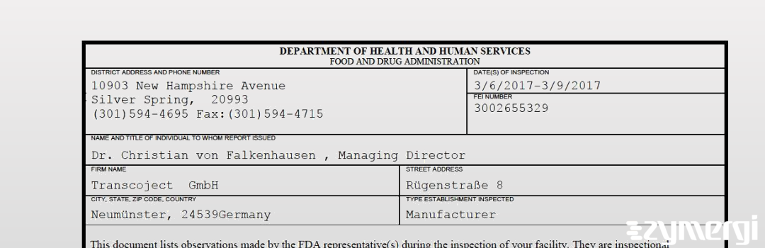 FDANews 483 Transcoject  GmbH Mar 9 2017 top