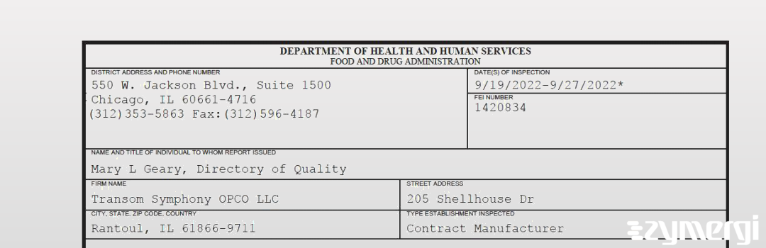 FDANews 483 Transom Symphony OPCO LLC Sep 27 2022 top