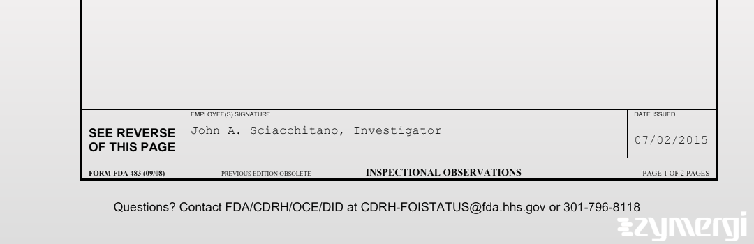 John A. Sciacchitano FDA Investigator