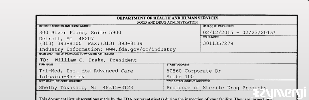 FDANews 483 Tri-Med, Inc. dba Advanced Care Infusion-Shelby Feb 23 2015 top