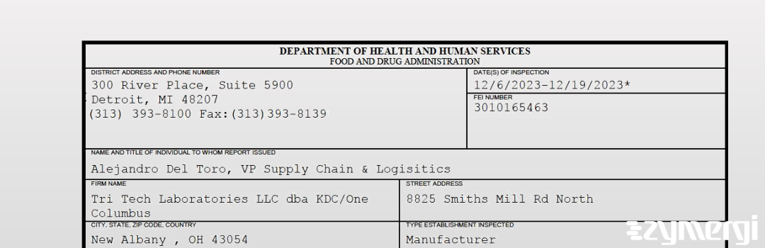 FDANews 483 Tri Tech Laboratories LLC dba KDC/One Columbus Dec 19 2023 top