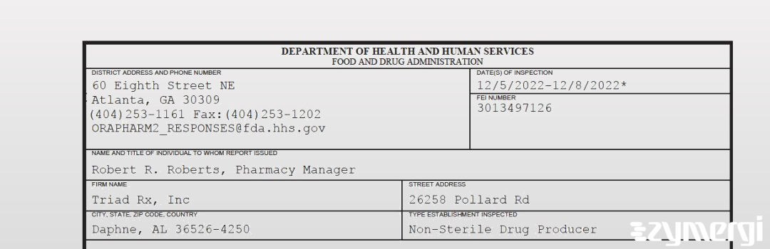 FDANews 483 Triad Rx, Inc Dec 8 2022 top