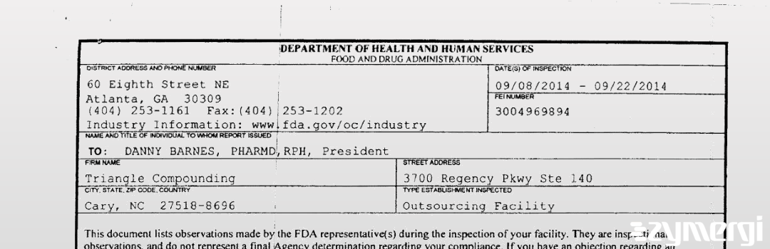 FDANews 483 Triangle Compounding Sep 22 2014 top