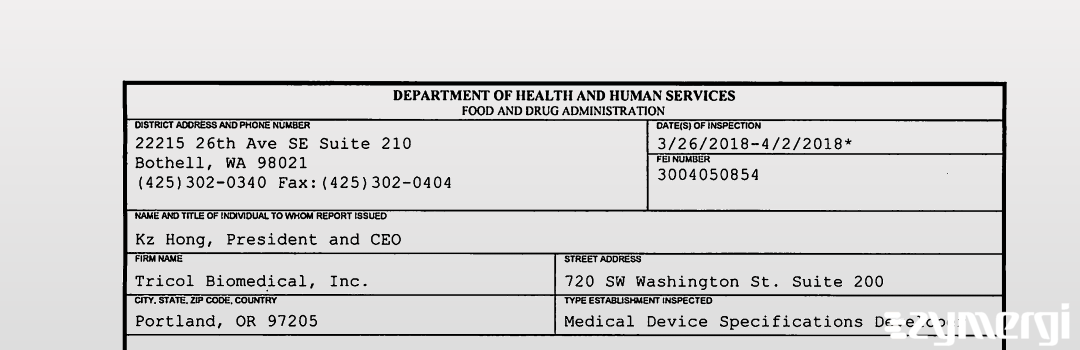 FDANews 483 Tricol Biomedical, Inc. Apr 2 2018 top