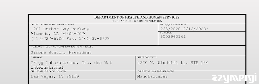 FDANews 483 Trigg Laboratories, Inc. dba Wet International Feb 12 2020 top