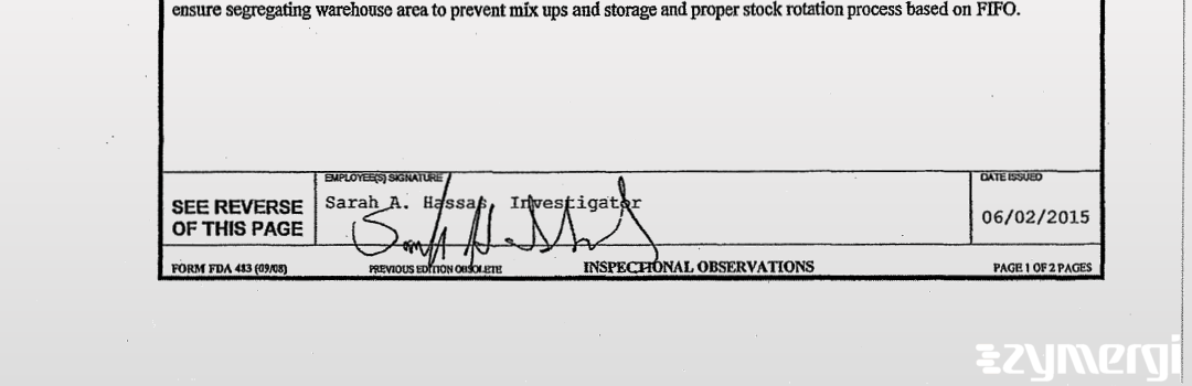 Sarah A. Hassas FDA Investigator 