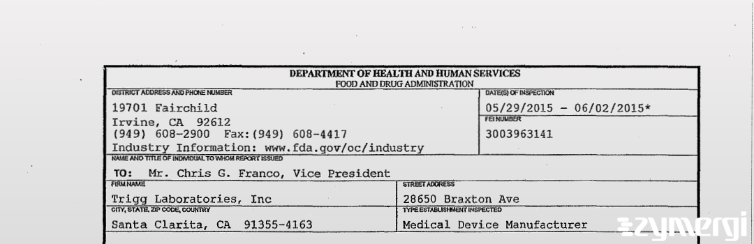 FDANews 483 Trigg Laboratories, Inc. Jun 2 2015 top