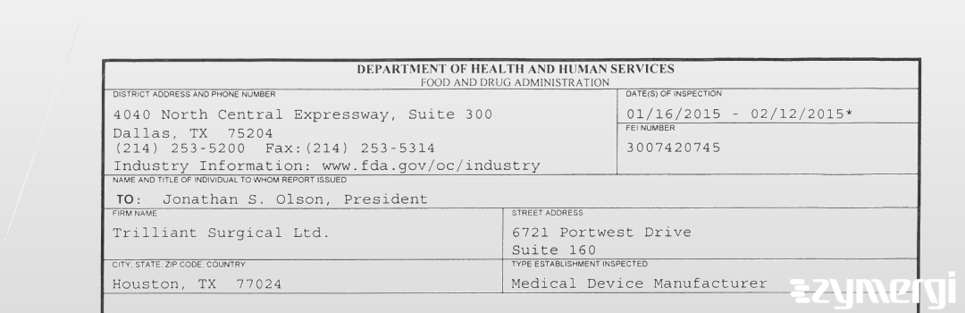 FDANews 483 Trilliant Surgical LTD Feb 12 2015 top