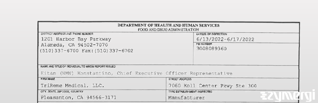 FDANews 483 TriReme Medical, LLC. Jun 17 2022 top