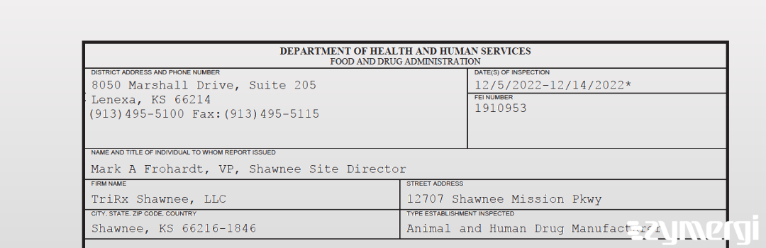 FDANews 483 TriRx Shawnee, LLC Dec 14 2022 top