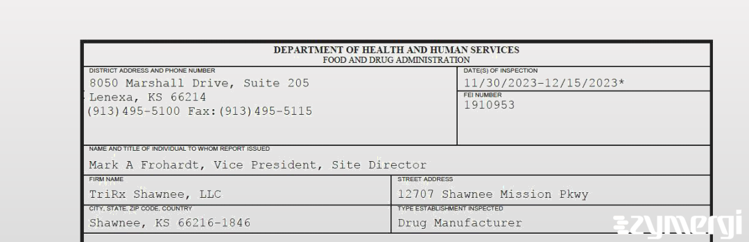 FDANews 483 TriRx Shawnee, LLC Dec 15 2023 top