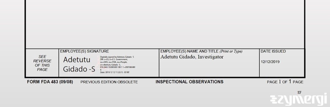 Adetutu M. Gidado FDA Investigator 