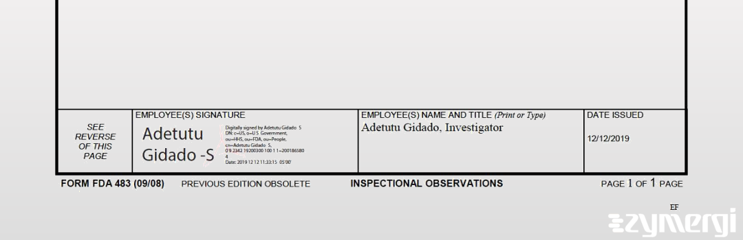 Adetutu M. Gidado FDA Investigator