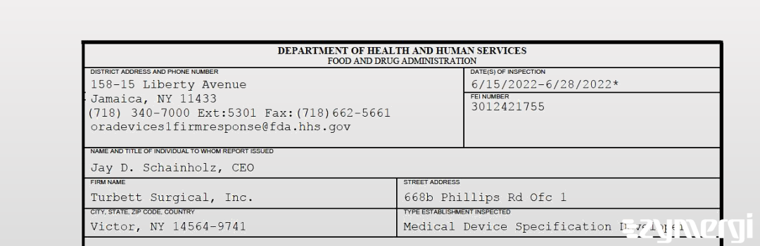 FDANews 483 Turbett Surgical, Inc. Jun 28 2022 top