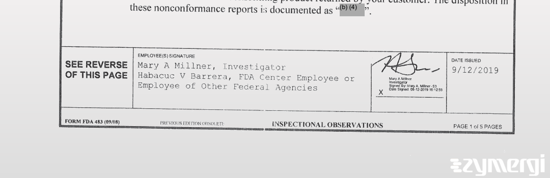 Mary A. Millner FDA Investigator Habacuc V. Barrera FDA Investigator 