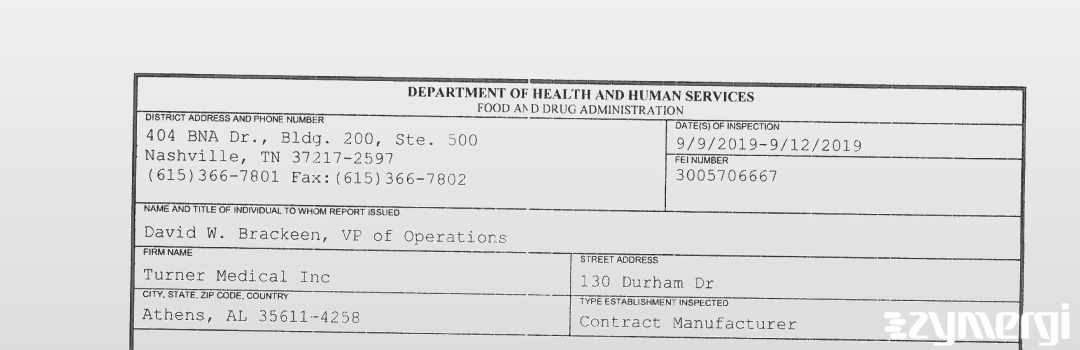 FDANews 483 Turner Medical Inc Sep 12 2019 top