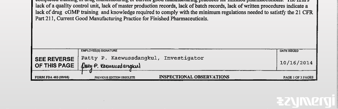 Patty P. Kaewussdangkul FDA Investigator 